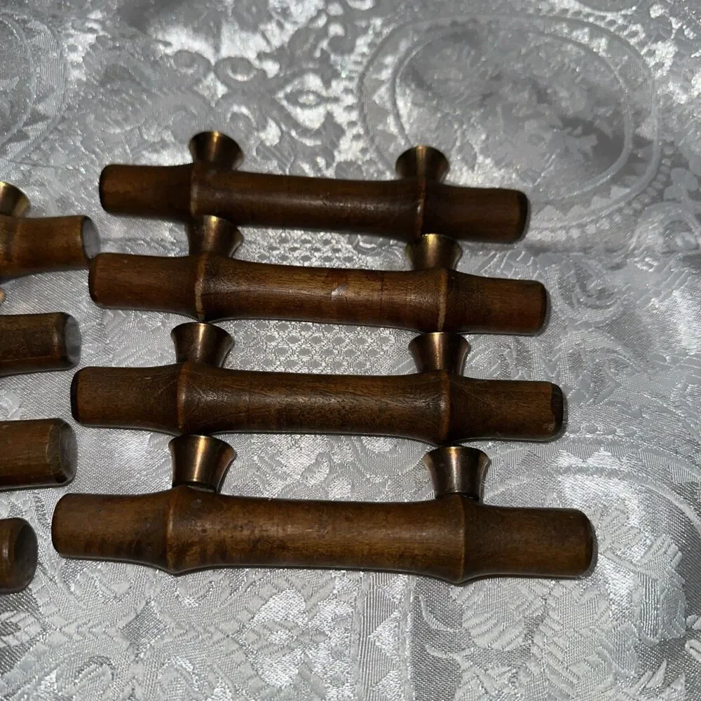 Vintage Wood Knobs Brass Hardware 8 Piece